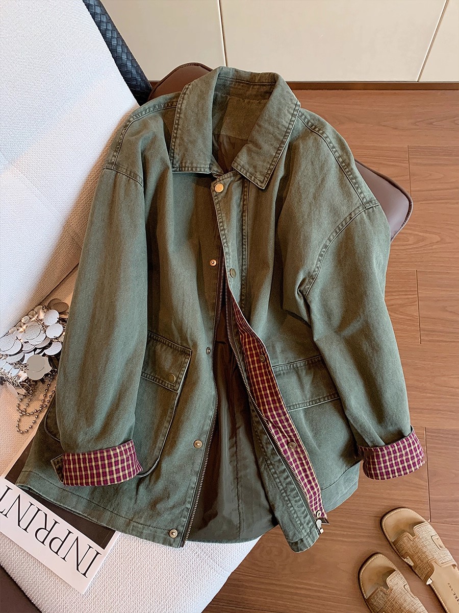 Down Jacket Packable - Vintage exército verde denim jaqueta feminina