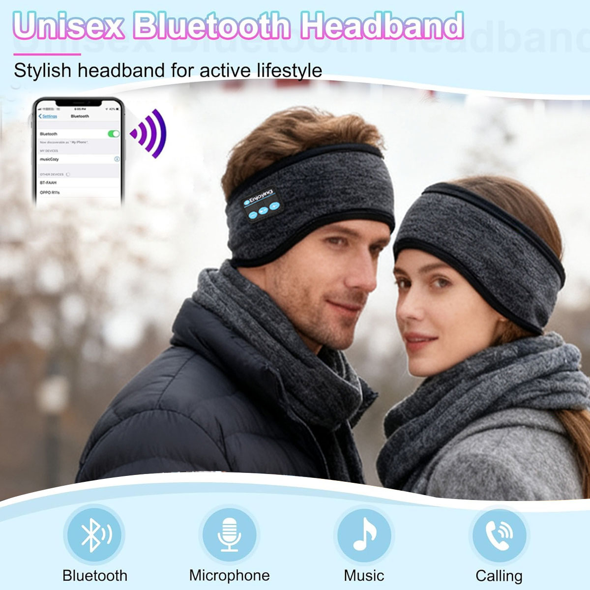 Winter Headband Fleece - Fones de ouvido sem fio bluetooth